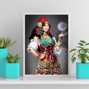 Quadro Decorativo Cigana Vidente 33X24Cm - Com Vidro Branca