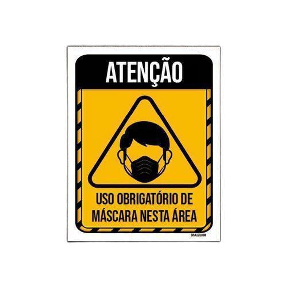 Kit 5 Placas Atenção Uso Obrigatório Mascara Nesta Área