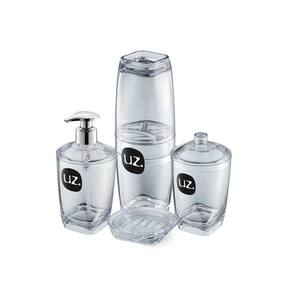 Kit Higiene Banheiro 4Pç Com Porta Escova Uz Transparente
