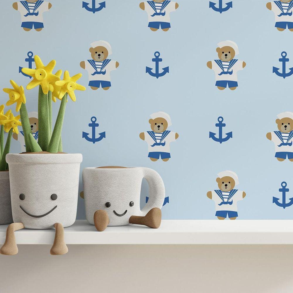 Kit 2 Rolos Papel De Parede Adesivo Marinheiro Azul 3,0M