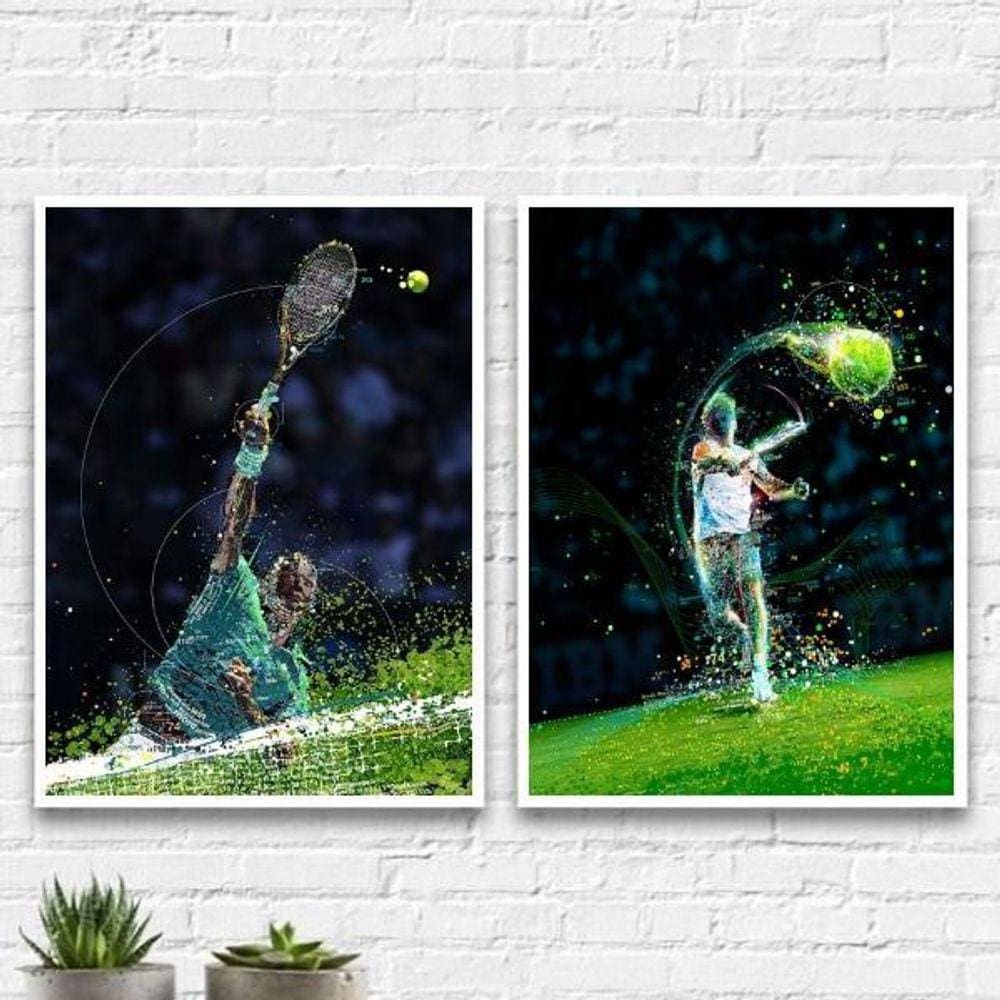 Kit 2 Quadros Decorativos Tenistas 24X18Cm Com Vidro Branca