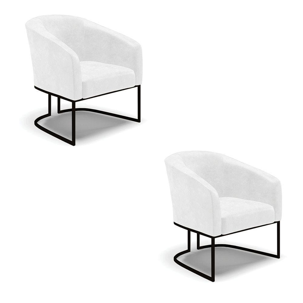 Kit 2 Poltronas Stella Corano Branco Base Metálica Industrial Preto - D`Rossi