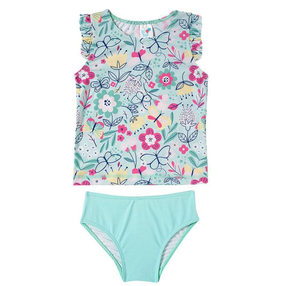 Conjunto Praia Infantil Floral Verde Água Tip Top
