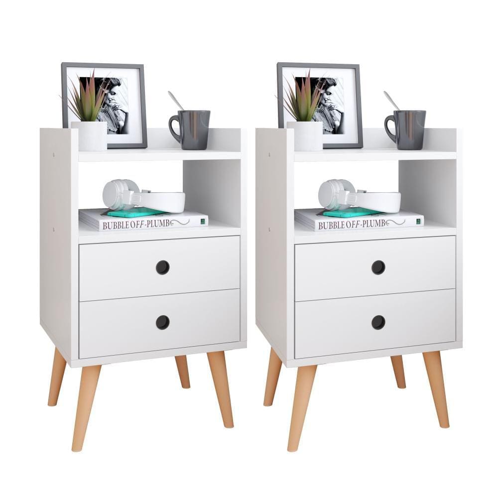 Conjunto Mesa De Cabeceira Kit Mesinha Canto Quarto Lateral Cama 2 Gavetas Organizadoras Retrô Quarto - Dream Rpm