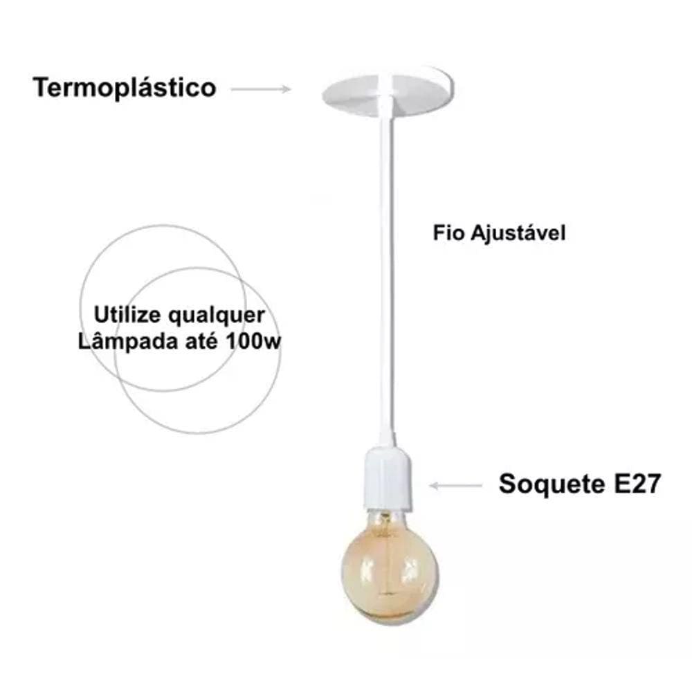 Pendente Soquete 2m Liso E27 Branco