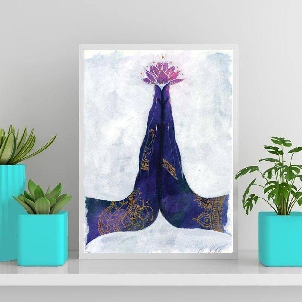 Quadro Mão Namastê Mudra 33X24Cm - Com Vidro