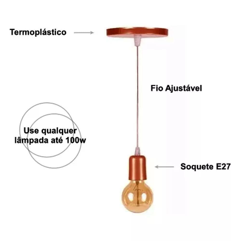Pendente Soquete 1m Liso E27 Cobre