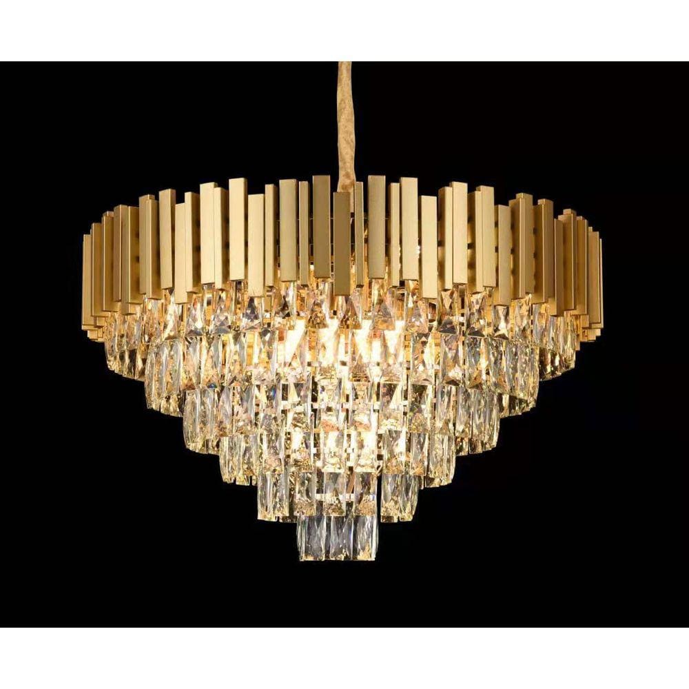 Lustre Redondo Dourado com Cristais 15E14 70cm