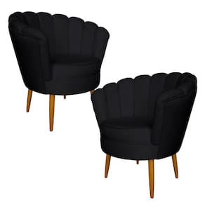 Kit 2 Poltronas Decorativa Sala de Estar Pétala Veludo Preto - Montanaris Decor