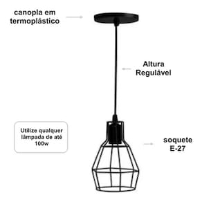 Lustre Pendente Aramado Retrô Lanterna Preta 2m