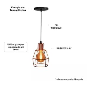 Lustre Pendente Aramado Retrô Lanterna Rosé 2m