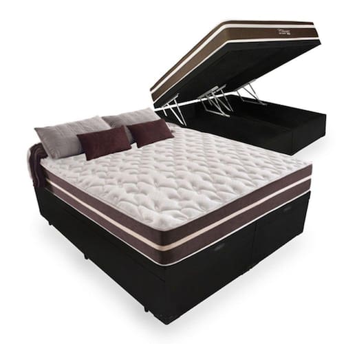 imagem-Cama Box Baú Queen 158 Tecido Sintético Preto com Colchão Little Angel - Bello Box - Mola Superlastic 62x158x198cm 