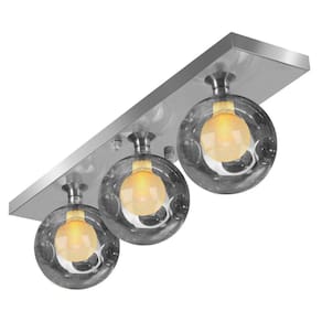 Lustre Retangular Triplo Escovado Harmony Bolinha Fumê