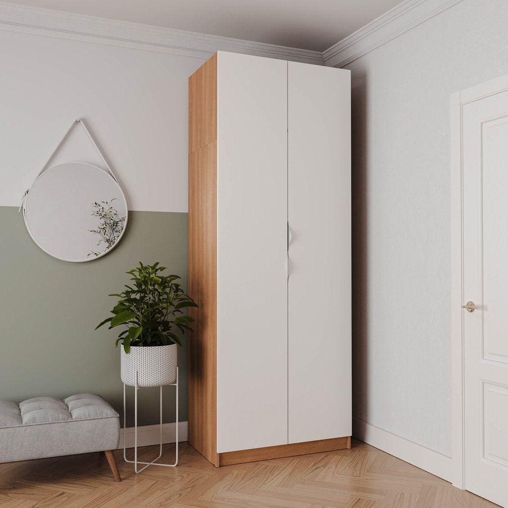 Guarda Roupa Hera 2 Portas com Cabideiro 2 Gavetas CabeCasa MadeiraMadeira Louro/Branco Geada