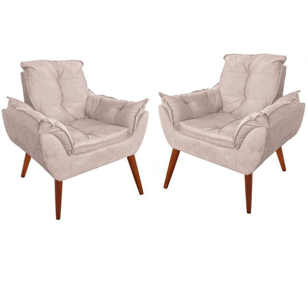 Kit 2 Poltrona Bege Off Decorativa Para Sala Recepção Luxo