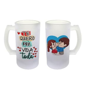 Caneca Vidro Namorados e Casados Te Quero pra Vida Toda