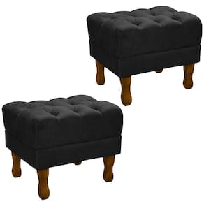 Kit 2 Puff Puf Retro Capitone 52X44Cm Suede Preto Mpassos Preto