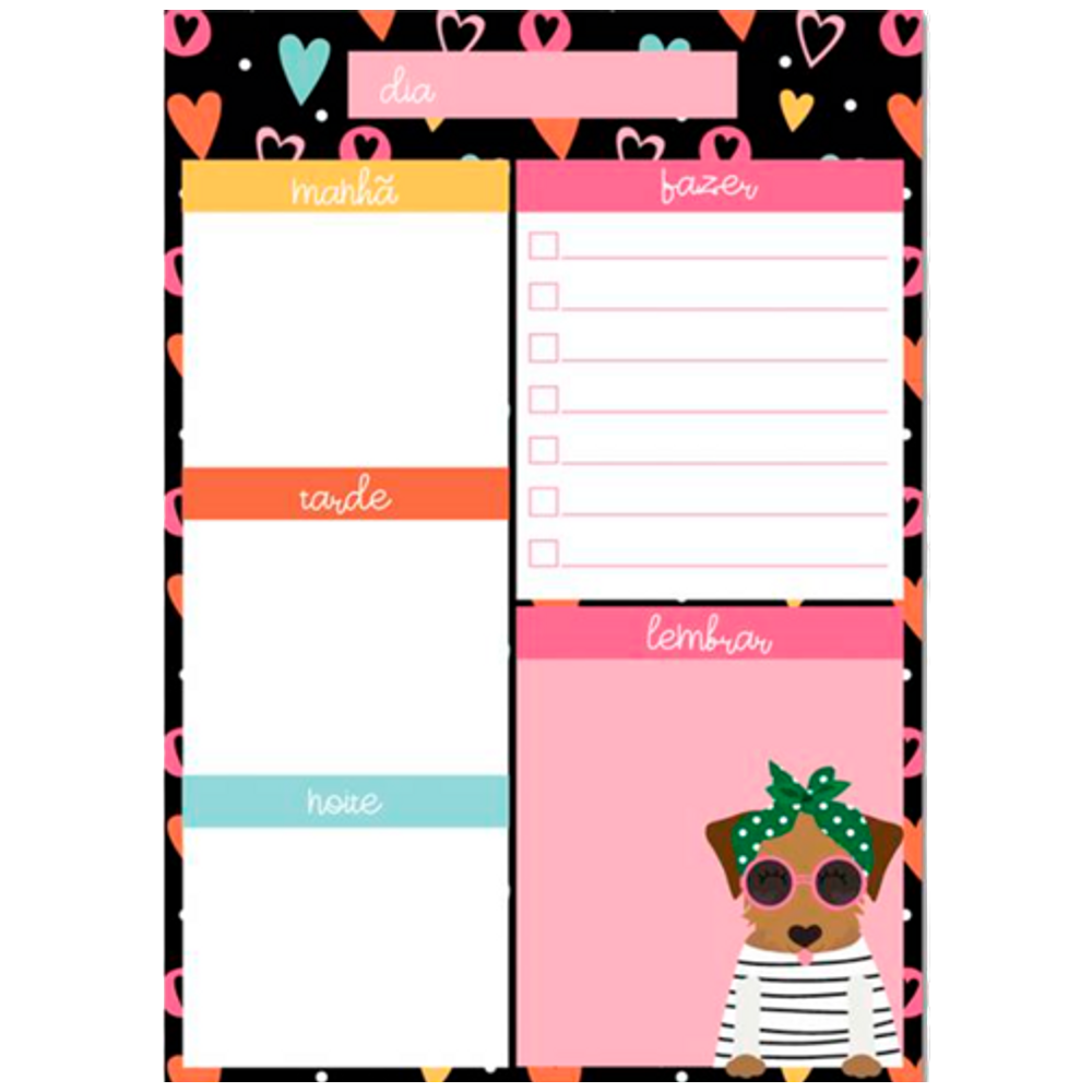 Bloco planner Diário 60 folhas decoradas Dog Caramelo
