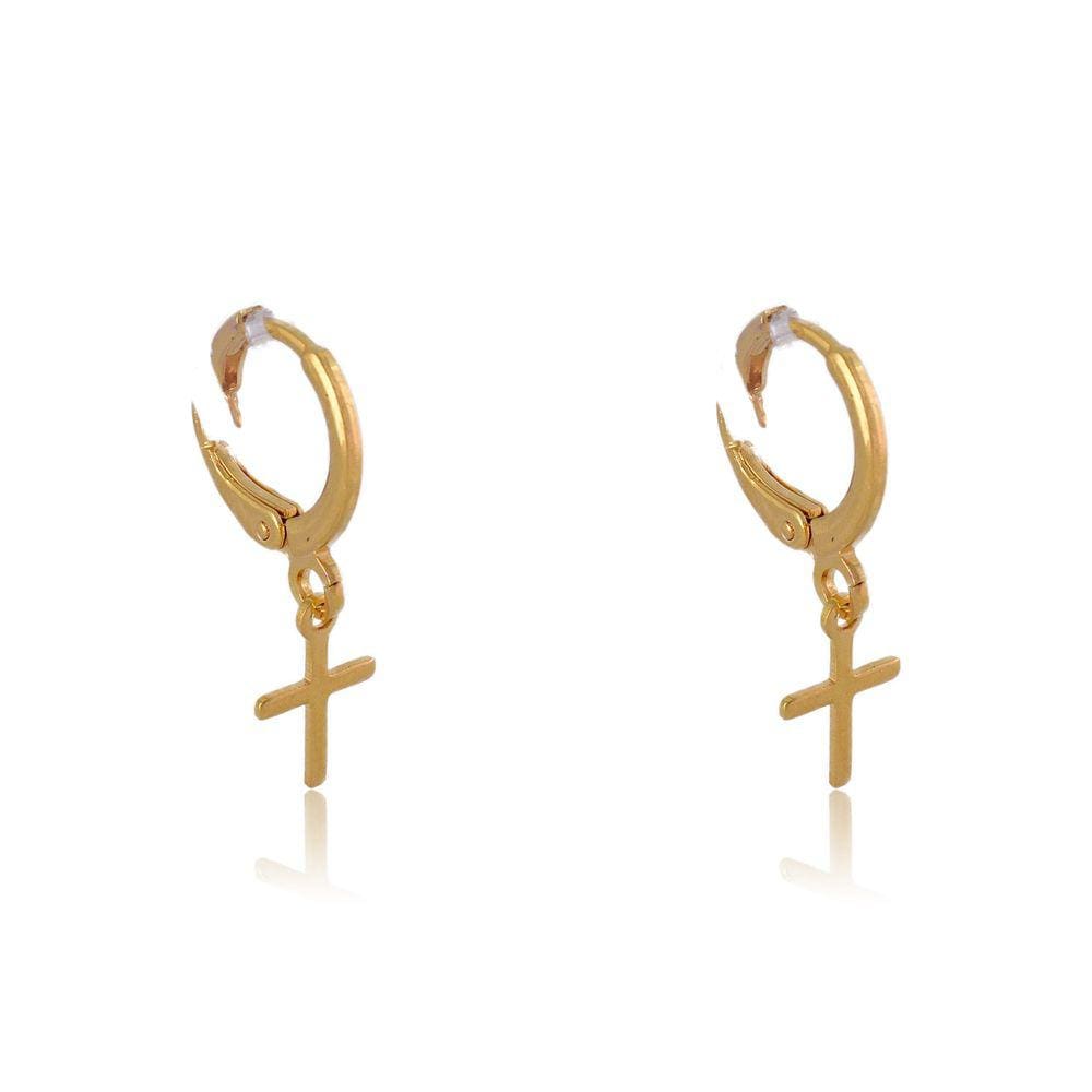 Brinco Argolinha com Cruz Folheado
