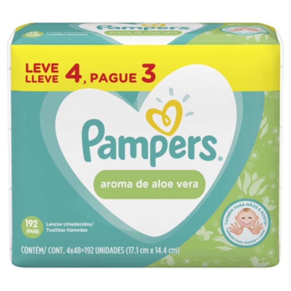 Lenços Umedecidos Pampers Aloe Vera Leve 4 Pague 3 - 4 Embalagens com 48 Lenços cada
