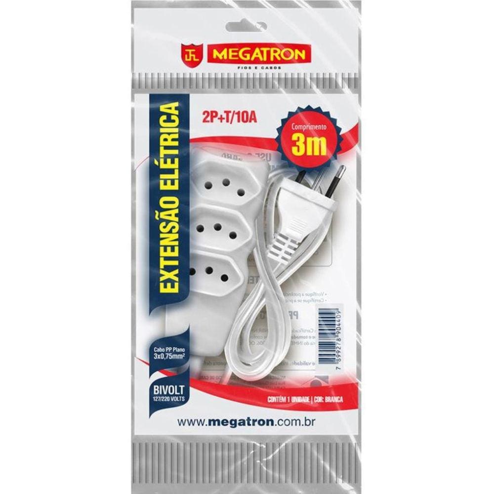 Extensao 3 Tom. Paral.3X0,75X3,00Mt 2P+T 10A/250V Br Megatr