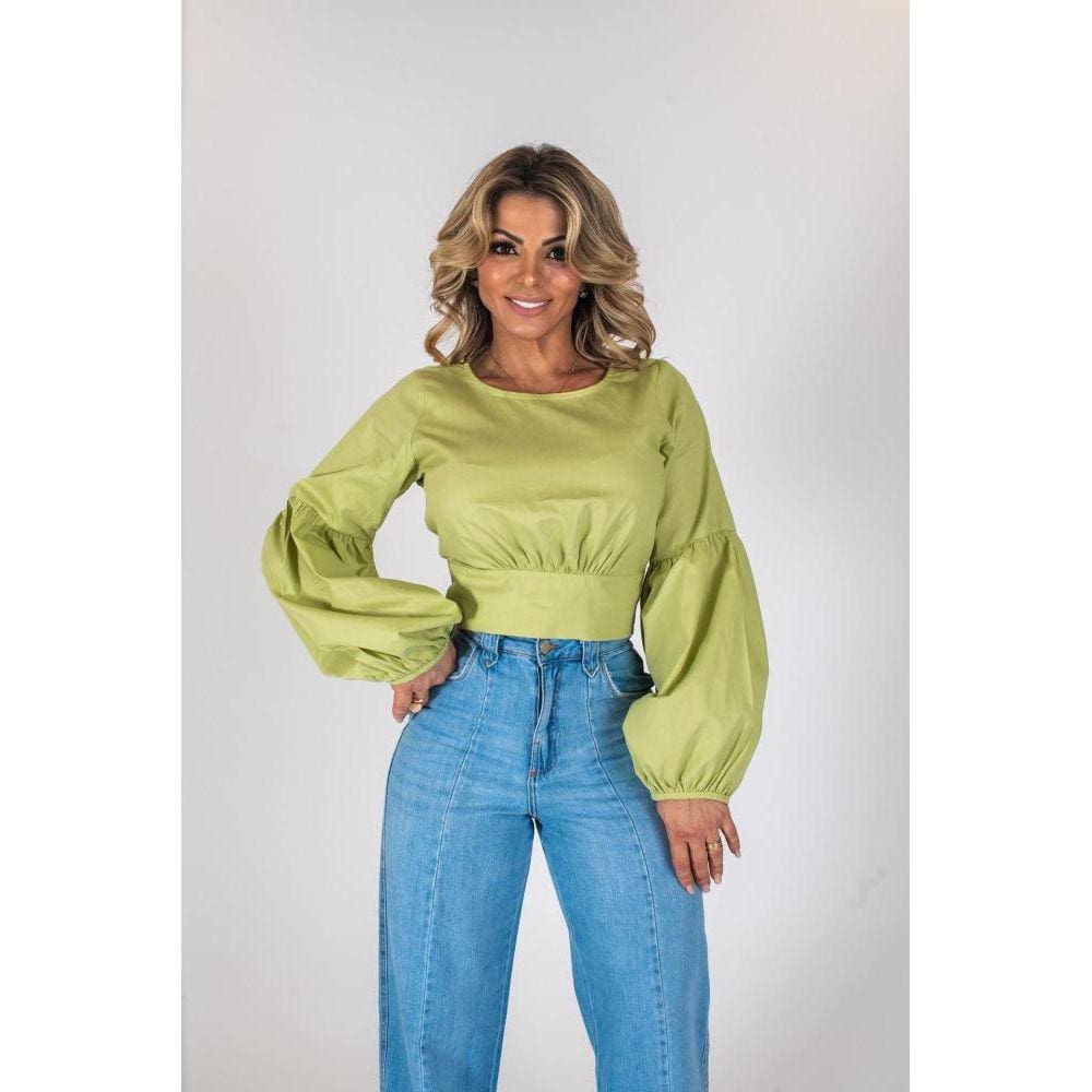 Cropped Tricoline Manga Balão