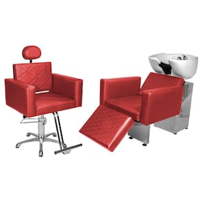 Kit Salão Evidence Cadeira Recl Estrela + Lavatório C/Ap Vermelho