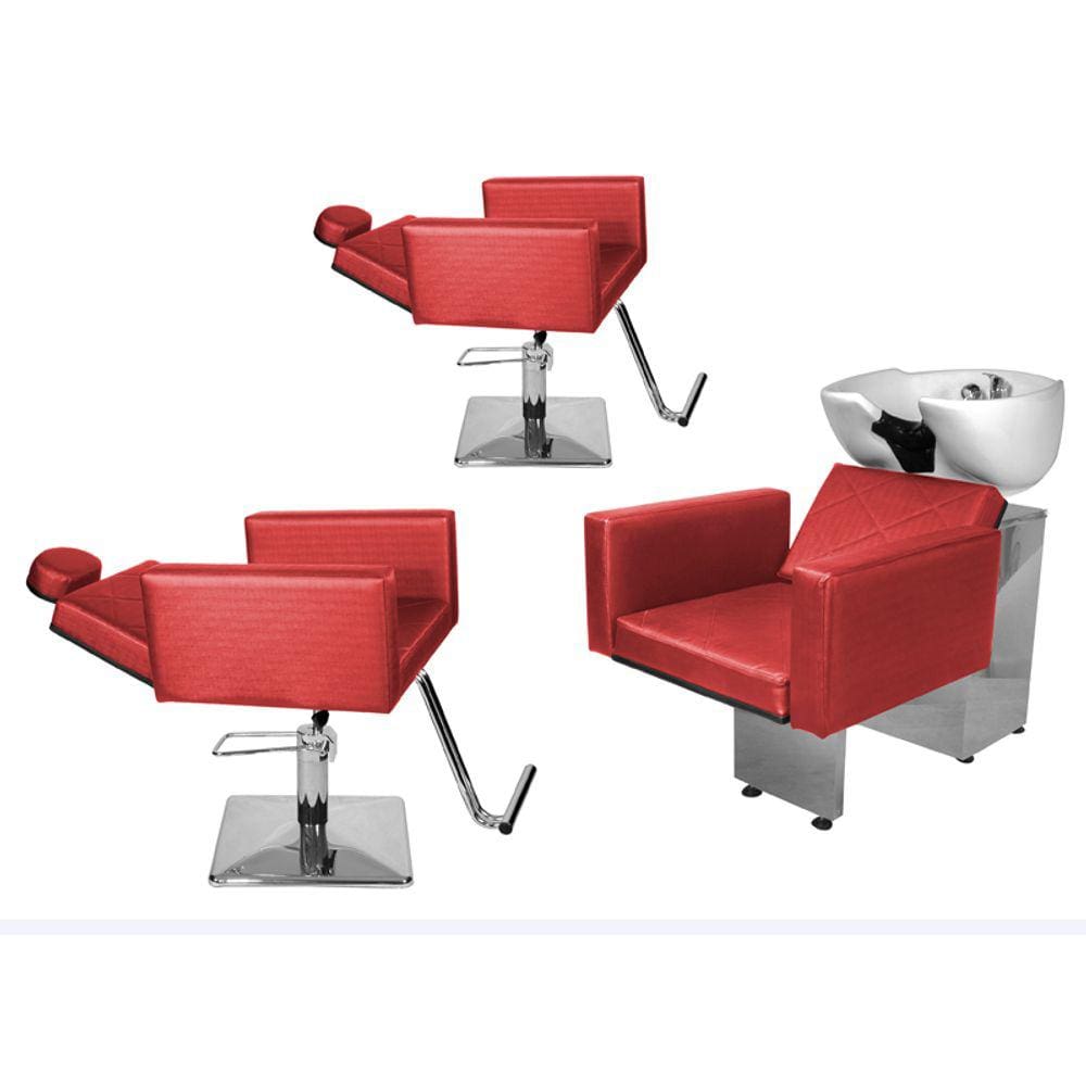 Kit Salão Evidence 2 Cadeiras Recl Quadrada + Lavatório Vermelho
