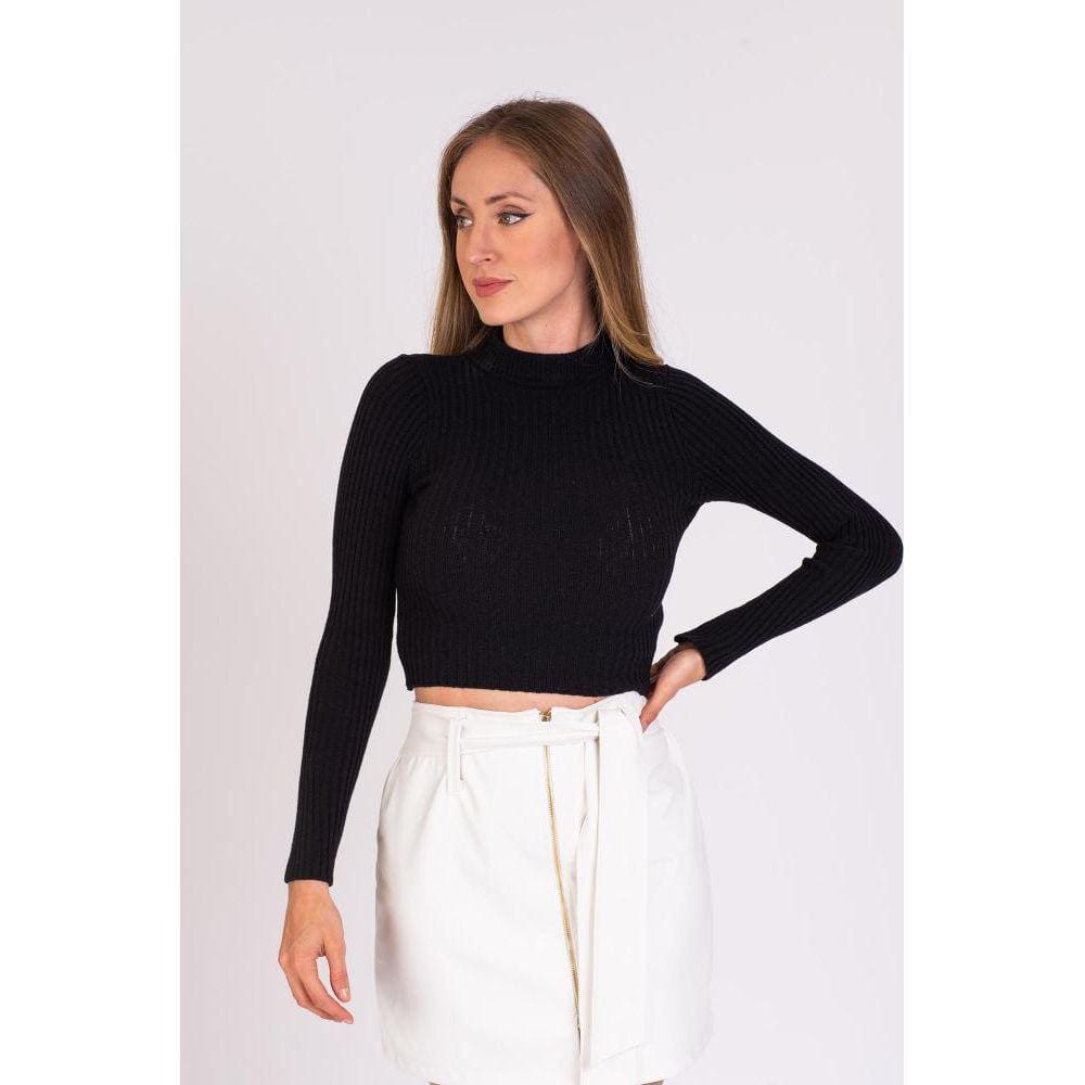 Cropped Canelado Mangas Longas