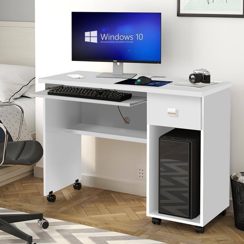 Mesa para Computador com Rodízios Vicenza Branco - Branco