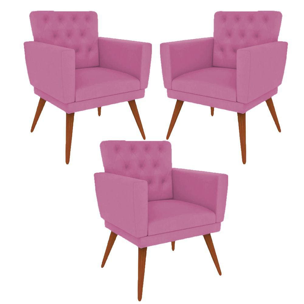 Kit 3 Poltronas Nina com Capitone - Rosa