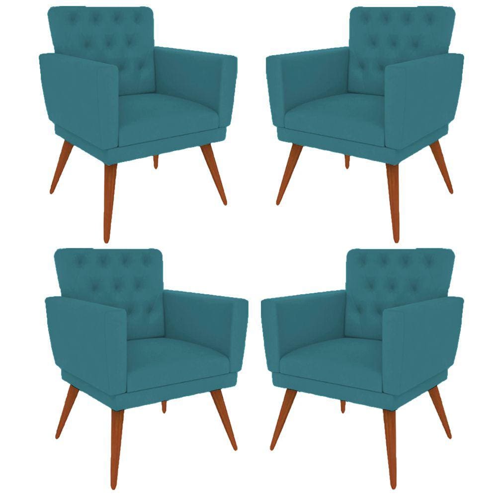 Kit 4 Poltronas Nina com Capitone - Azul Turqueza