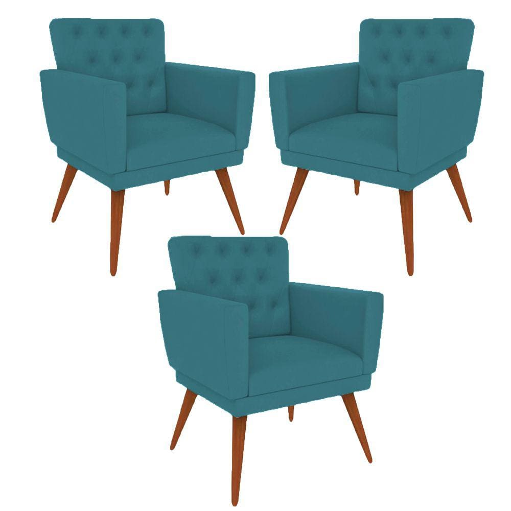 Kit 3 Poltronas Nina com Capitone - Azul Turqueza