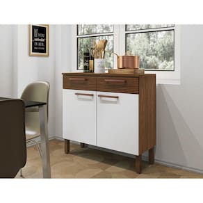 Balcão 2 Portas 2 Gavetas 90,9cm Cozinhas Compactas Kits Paraná Nogueira/Branco