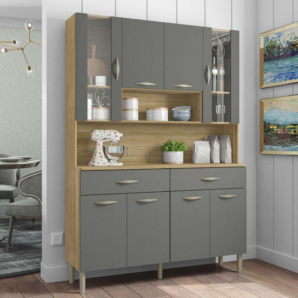 Armário de Cozinha 8 Portas 2 Gavetas Golden Kits Paraná Freijó/Gris