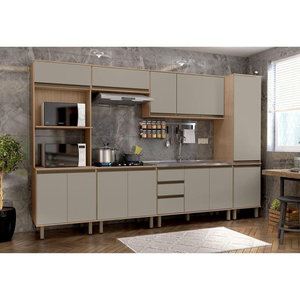Paneleiro Torre Quente 3 Portas 2 Nichos para Forno Vicenza Espresso Móveis Havana/Taupe