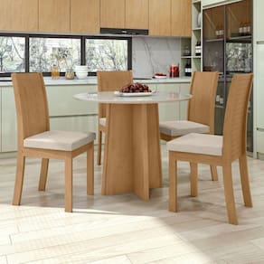 Conjunto Mesa Celebrare 100x100cm Tampo MDF 4 Cadeiras Athenas Móveis Lopas Amendoa Clean/Off White/Linho Rinzai Bege