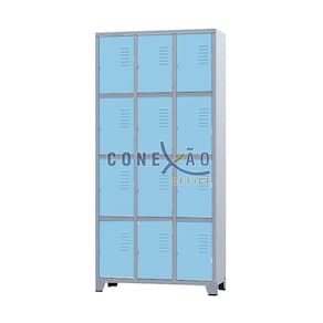 Armário Roupeiro De Aço Para Vestiário 12 Portas Locker Azul Claro