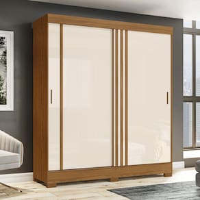 Guarda Roupa Solteiro 2 Portas de Correr 2 Gavetas B353 Briz Marrom/Cinza/Off White