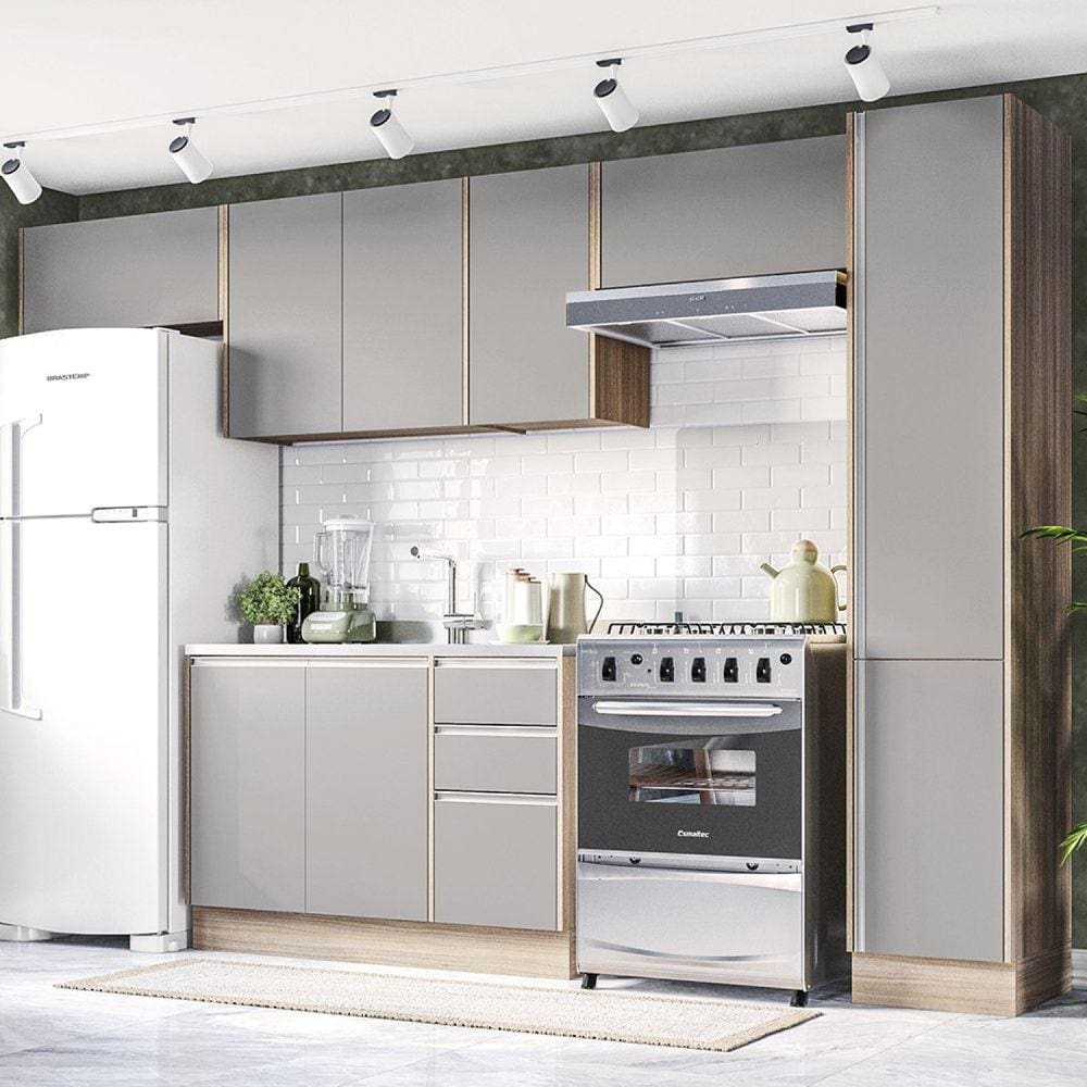 Cozinha Completa 5 Módulos 9 Portas 3 Gavetas Campanele Politorno Castanho/Cinza