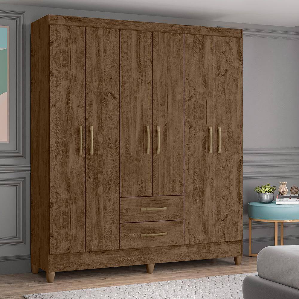 Guarda-Roupa Casal 6 Portas e 2 Gavetas Panamá Moval Castanho Wood - Marrom