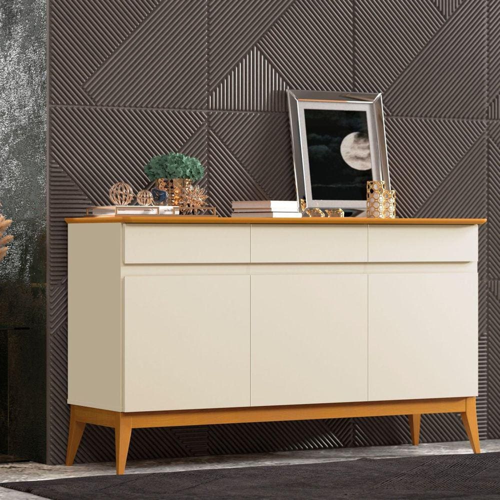 Buffet Aparador 141cm 3 Portas 3 Gavetas Magnum 1.40 EDN Móveis Off White/Cedro
