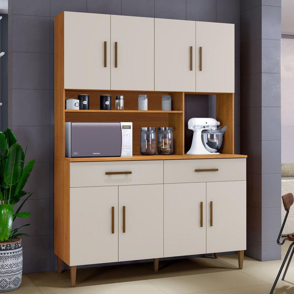 Armário para Cozinha 8 Portas 2 Gavetas Fortaleza Kaiki Móveis Marrom/Off White