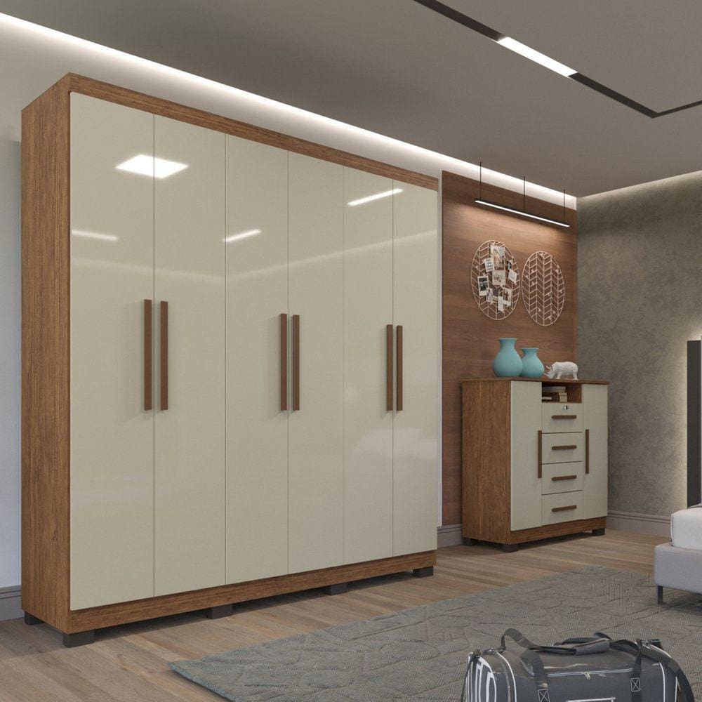 Guarda Roupa Casal 6 Portas 4 Gavetas Sevilha Prime IMOP Móveis Cinamomo/Off White