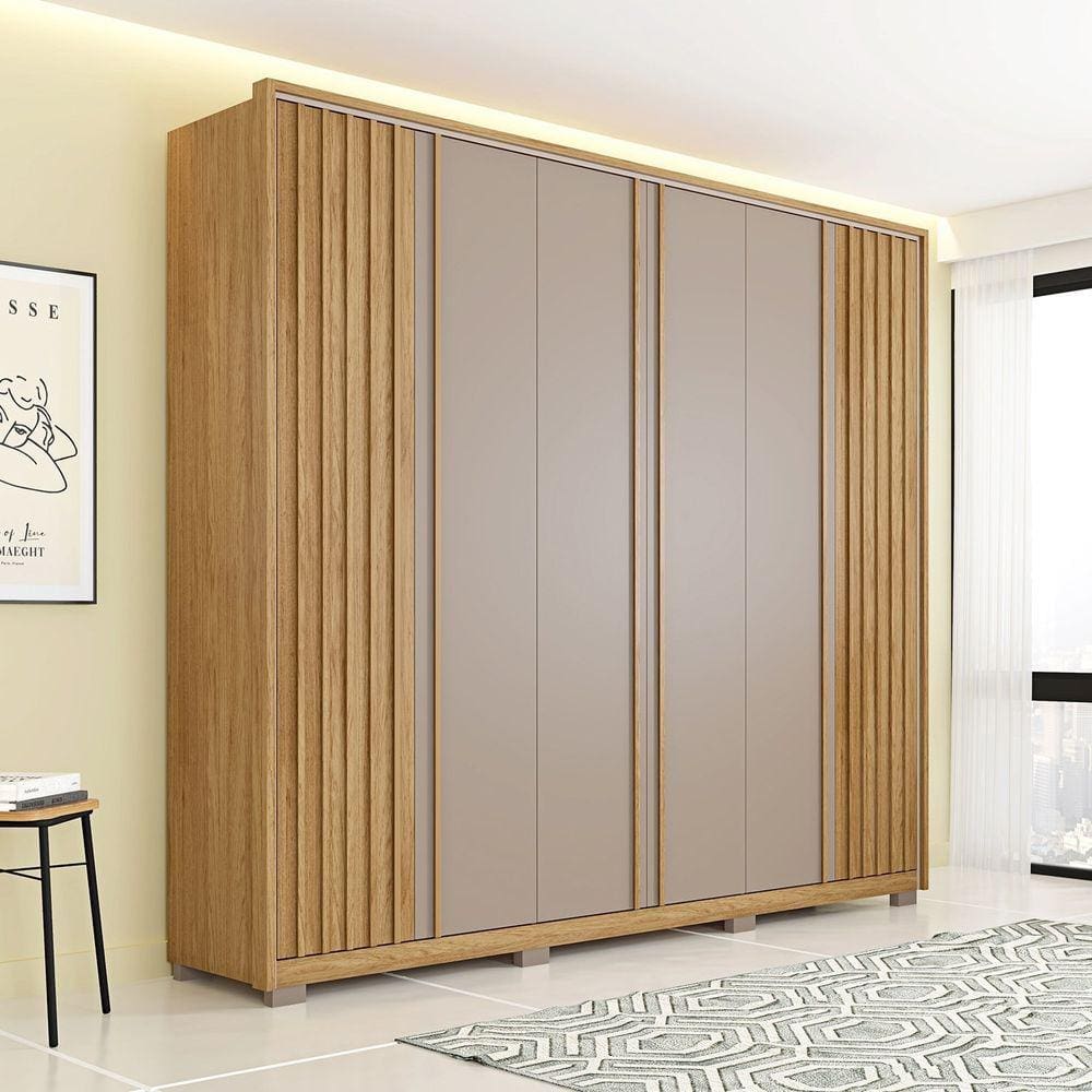 Guarda Roupa Casal 6 Portas 4 Gavetas Suburban Espresso Móveis Buriti/Cinza