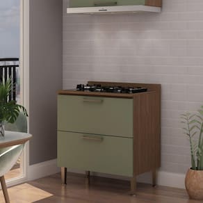 Balcão Para Cozinha 80cm 2 Gavetas Conecta GenialFlex Ebano/Alecrim
