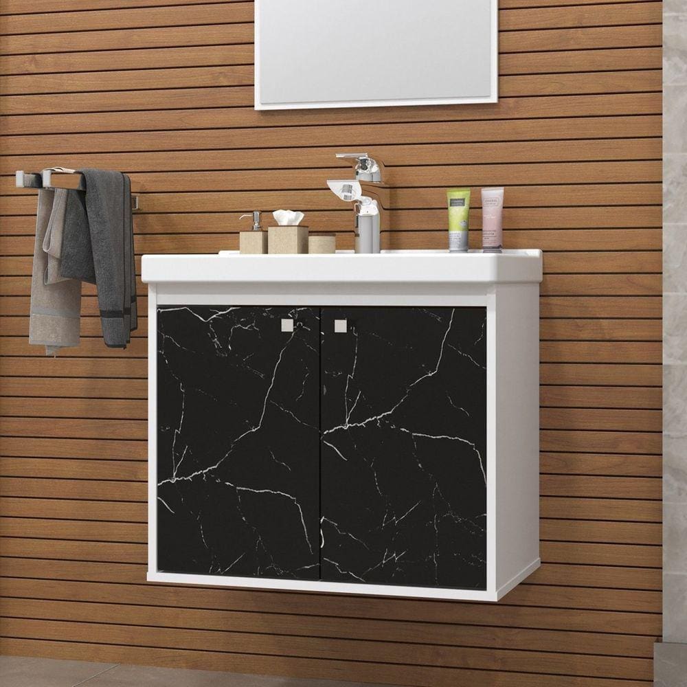Gabinete para Banheiro 50cm com Cuba Bergame Riverzza Preto