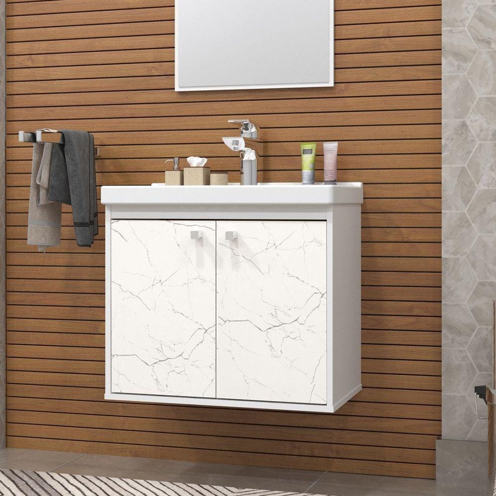 Gabinete para Banheiro 50cm com Cuba Bergame Riverzza Branco