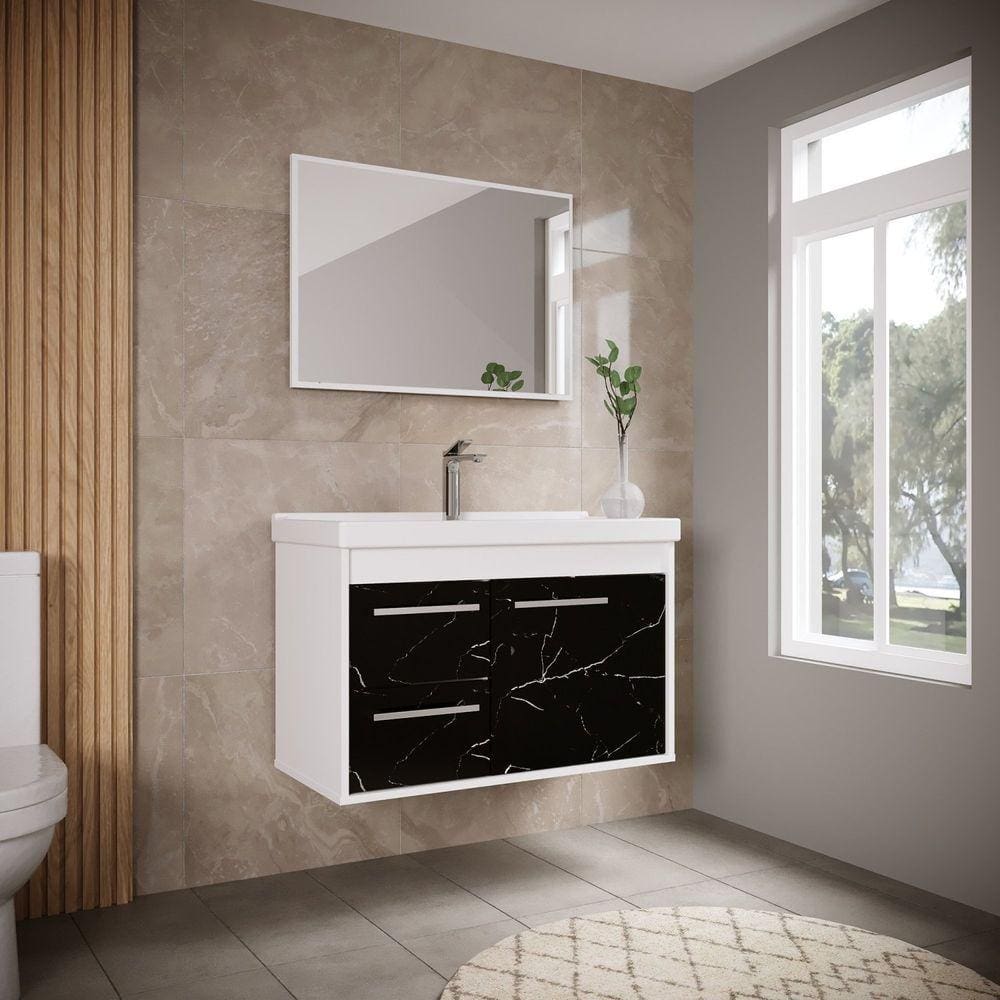 Gabinete para Banheiro MDF 60cm com Cuba Potenza Riverzza Preto