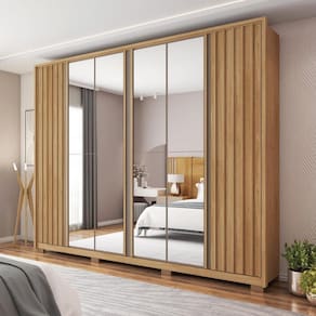 Guarda Roupa Casal com Espelhos 6 Portas 4 Gavetas Suburban Espresso Móveis Buriti/Cinza